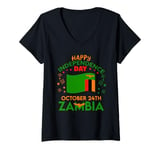 Womens Zambia 60th Independence Day Zambian Pride Zambia Flag V-Neck T-Shirt