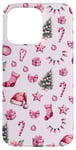 iPhone 15 Pro Max Pink Christmas Pattern Santa Hat Candy Cane Coquette Bows Case