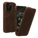 Leather Flip Case for Apple iPhone 15 Pro cover in Brown Protective case 