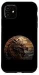 Coque pour iPhone 11 Dragon doré rétro, coucher de soleil, lune, art japonais asiatique.