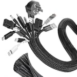 Romon 3m Manchon de Cache Câble, 16-25mm Réglable Gaine Câble Tressée, Extensible Gaine Range Cable Informatique, Protection du Cache Câbles pour Automobiles/TV/PC/USB/Audio/Vidéo- Noir