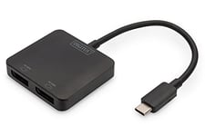 DIGITUS Adaptateur Graphique 2 Ports USB-C - USB-C vers 2X Displayport - 4k60Hz - Multi Stream Transport (MST) - Hub vidéo - Noir