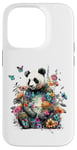 Coque pour iPhone 14 Pro Panda mignon avec fleurs et papillons pour femmes, filles et enfants