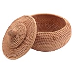 Round Rattan Box,Wicker Fruit Basket with Lid Bread Basket Tray Storage2918