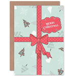 Wee Blue Coo CARD CHRISTMAS XMAS GIFT PRESENT BOW RIBBON