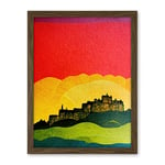 Wee Blue Coo Modern Edinburgh Castle Vibrant Rainbow Colour Sunset Scottish Cityscape Coral Yellow Green Blue Artwork Framed Wall Art Print 18X24 Inch