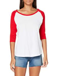 Build Your Brand Femme T-shirt Manches 3/4 pour Femme Contrast Raglan T shirt, Blanc/Rouge, xl