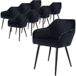 ML-Design Lot de 8 Chaises de Salle à Manger avec Accoudoirs et Dossier, Noir, Revêtement en Velours, Pieds en Métal Noir, Chaise de Cuisine Salon