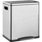 Poubelle de cuisine 2 x 15L - poubelle à pédale 2 compartiments seaux amovibles - acier inox. brossé