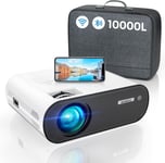 Vidéoprojecteur WiFi Bluetooth, 10000 Lumens Vidéoprojecteur WiFi Portable Full HD Supporte 1080P Mini Projecteur WiFi LED Home Cinéma Fonction Zoom pour Smartphone/PS5/TV Stick/Box HDMI AV USB