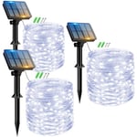 Peasur Lot de 3 Guirlande Solaire Exterieur, 3x12M 120 LED Golaire Extérieur IP65 Étanche, 8 Modes Guirlande Lumineuse Exterieure Solaire pour Jardin Terrasse Noël Mariage Fête (Blanc Froid)