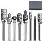 ASNOMY 8pcs Fraises Rotatives en Carbure de Tungstène Double Coupe Tige 6mm Tête 6mm/10mm/12mm Outil Perceuse Ponceuse Electrique Pour la sculpture sur métal, le polissage, la gravure