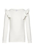 Top Frill Detail Solid Tops T-shirts Long-sleeved T-shirts White Lindex