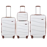 Kono Set de 4 Valises de Voyage (56/65/75cm) Rigide Valise Cabine | Valise Moyenne | Valise Grande Taille à roulettes et Serrure TSA & Portable Vanity Case, Crème