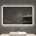 byecold Miroir de Salle de Bain, avec éclairage LED, 100 x 60 cm, Anti-buée, avec Interrupteur Tactile, Miroir Mural, Lumineux, Station météo, Horizontal