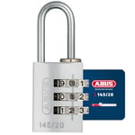 ABUS Combination Lock 145/20 Silver - Luggage Lock, Locker Lock and Much More. - Aluminium Padlock - Individually Adjustable Numerical Code - ABUS Security Level 3