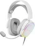 MHAX White, Casque Gaming RGB, Microphone Détachable, Hifi, Support Multiplateforme