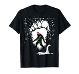 Bigfoot Christmas Loch Ness Santa Hat Lights Snowflakes Xmas T-Shirt