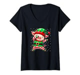 Womens Pig Christmas Elf Funny Pig Lover Farmer V-Neck T-Shirt