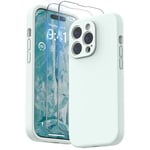 SURPHY Coque Compatible avec iPhone 14 Pro avec Verre Trempé, Silicone Liquide Protection Individuelle pour Chaque Objectif Épaissie Etui pour iPhone 14 Pro 6,1 Pouces (Menthe Douce)