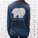 Women Elephant Printed T-shirt Female Autumn Navy Blue S