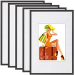 WOLTU Lot de 5 Cadre Photo 21x29,7 cm A4 avec Passe Partout, Cadre et Plaque en Plastique, Cadre Poster pour Décoration Murale ou sur Table, Suspendre Horizontalement ou Verticalement, Noir