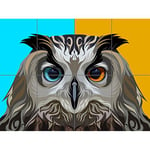 Owl Illustration Blue And Orange XL Giant Panel Poster (8 Sections) Bleu Affiche