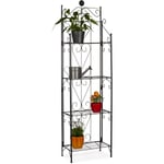 Etagère à fleurs en métal 4 niveaux meuble plantes pliable présentoir HxlxP 157 x 44 x 24 cm, noir - Relaxdays