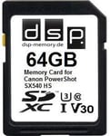 Carte Mémoire 64 Go V30 Pour Canon Powershot Sx540 Hs