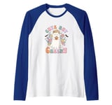 Cute But Creepy, Flower Power Ghost Retro Halloween Design Raglan Baseball Tee