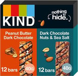 KIND Bars, Gluten Free Snack Bars, Variety Pack, Dark Chocolate Nuts & Sea Salt and Peanut Butter Dark Chocolate, High Fibre, Healthy Snack, No Artificial Colours, Flavours or Preservatives, Multipack 24 x 40g