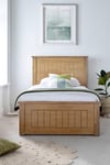 New England Single Oak Finish Ottoman Storage Bed Frame