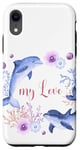 Coque pour iPhone XR Dauphin Animal marin en corail bleu violet dauphins amoureux