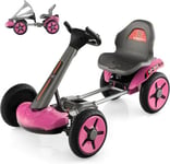 Kart électrique à Pédales Enfants 12V Jouet de Voiture avec Volant et Siège Réglables Lumières LED Clignotantes Rose