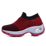 Stor storlek Damluftkudde Flugstickade Sportskor Slip-on Skor Casual Strumpor Skor red 40