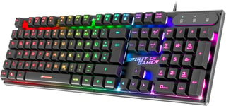 x Pro K1 | Clavier Gamer Semi-Mecanique Filaire pour PC | Layout QWERTZ Allemand | 26 Touches Anti-Ghosting | 3 Modes de R?tro?clairage RGB | Slim USB Gaming Keyboard