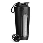 Navaris Shaker protéine - Shaker pour boissons protéinées eau café jus lait - Bouteille acier inoxydable avec boule pour fouetter