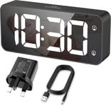 HERMIC Alarm Clock Bedside Mains Powered Large Digital Led Display, Black 