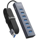 7 Port Hub USB 3.0 - Aluminium Hub USB avec 120cm Câble pour PC Bureau, USB Adaptateur Multiport avec USB 3.0 5Gbps, 5V 3A Type-C pour PC, Laptop, MacBook, MacBook, Souris, Clavier, Disque U etc.