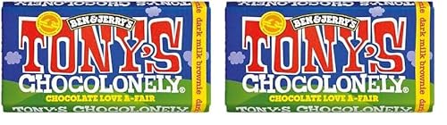 Tony's Chocolonely Chocolate Love A-Fair Dark Milk Brownie Chocolate Bar 180g (Pack of 2)