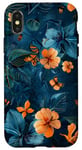 Coque pour iPhone X/XS Motif floral abstrait bleu avec abeilles tropicales vintage