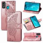 Rose Gold Yhteensopiva Huawei Honor 9X Lite Butterfly Love Flower -Nahkakotelon Kanssa