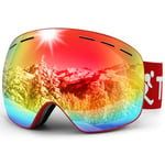 Trusiel Lunette de Ski, Masque Ski Sphériques avec Anti-UV, Anti-Buée, Coupe-Vent, Lunettes de Snowboard OTG Ajustables, Compatible avec Casque pour Ski Snowboard Autres Sports Hiver (Rouge (VLT 17%))