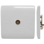 TV Aerial Coax FM Socket Wall Plate Female Curved Round Edge Television White