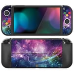 PlayVital ZealProtect Soft Protective Case for Nintendo Switch OLED, Flexible Protector Joycon Grip Cover for Nintendo Switch OLED with Thumb Grip Caps & ABXY Direction Button Caps - Purple Galaxy