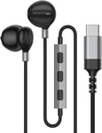 Écouteurs Filaires USB-C pour iPhone 15 Écouteurs Semi-Intra-Auriculaires Full Bass USB C avec Micphone et Contrôle du Volume pour iPhone, Samsung - Noir