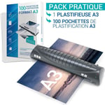 Pro A3 A4 A5 A6 A7 Laminator upp till 2 x 125 mikron snabb laminering för hem eller kontor med 100 A3-påsar