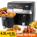 9L Dual Baskets Air Fryer  Digital Kitchen Oven OilFree Healthy Frying Cooker