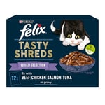 Felix Tasty Shreds Mixed Selection in Gravy Cat Food 12x80g, Pack of 4