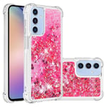 IMEIKONST Samsung Galaxy A15 5G Glitter Case, Liquid Sparkle Quicksand Clear Transparent Sequin Girls Slim TPU Bumper Silicone Shockproof Cover for Samsung Galaxy A15 5G. Love Pink YBW